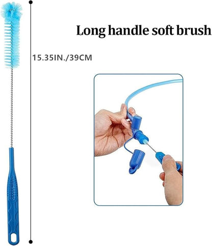 4PCS Hydration Bladder Cleaning Kit, Water Bladders Cleaner Set with Flexible Long Brush for Hose, Small Bite Valve Brush, Big Brush, Drying Collapsible Bladder Frame, Carrying Pouch