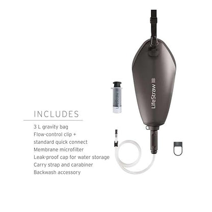 LifeStraw Peak Series - Compact Gravity Water Filter System - 3L for Backpacking, Group Camping, Hiking and Travel, Dark Mountain Gray
