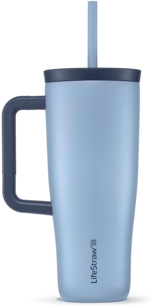 LifeStraw Go Series — Double Wall Insulated 24oz Stainless Steel Water Filter Tumbler, designed for everyday Use, removes bacteria, Parasites, Microplastics, and improves taste, Icelandic Blue