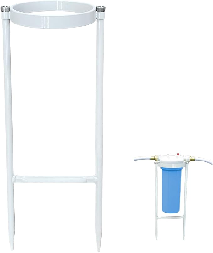 RV Water Filter Stand – Powder-Coated Iron Holder – Keeps Inline Filters Upright & Off the Ground – Prevents Hose Kinking & Tangling – Easy Tool-Free Setup – Rust-Resistant Exterior
