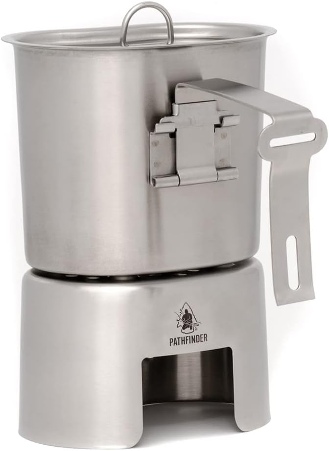 The Pathfinder School Canteen Cooking Set & Stainless Steel Nesting Cup with M34 Scout Canteen – Bushcraft Survival Gear, Camping Essentials, Hiking Water Bottle, Backpacking & Outdoor Cooking Kit