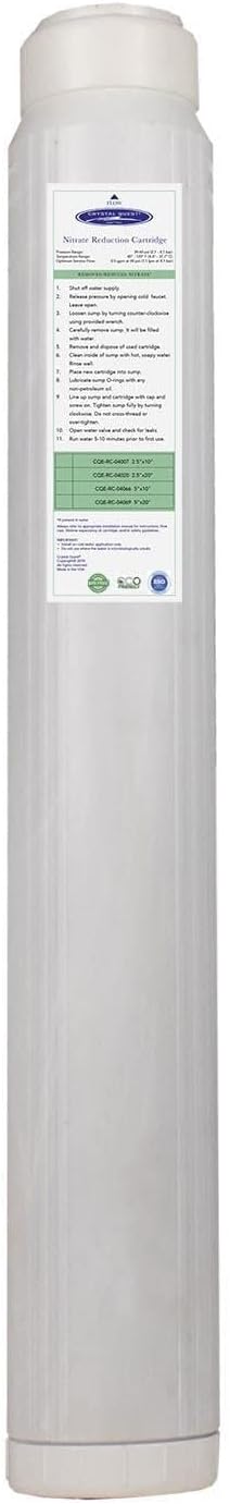 Crystal Quest Nitrate Reduction Water Filter Cartridge – High Capacity, Specialized Resin, Easy Installation, Reliable Performance 2-7/8” x 20”