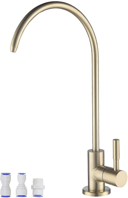 Lead-Free Gold Drinking Water Faucet, Non-Air-Gap Pure Water Filter Faucet | Beverage Faucet in 304 Stainless Steel, 360° Rotation Spout RO Faucet for Kitchen Sink Reverse Osmosis Water Purify System