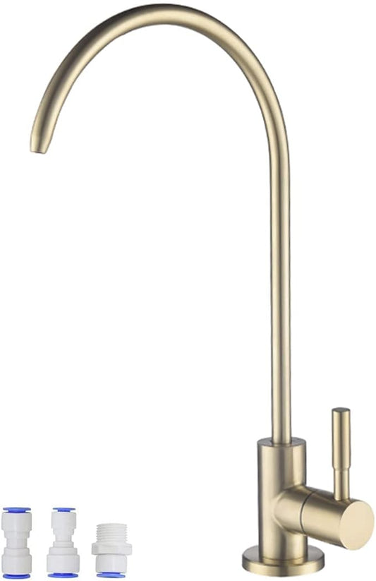 Lead-Free Gold Drinking Water Faucet, Non-Air-Gap Pure Water Filter Faucet | Beverage Faucet in 304 Stainless Steel, 360° Rotation Spout RO Faucet for Kitchen Sink Reverse Osmosis Water Purify System