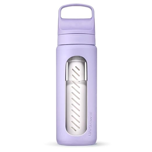 LifeStraw Go — Glass Water Filter Bottle Made from Hand-Blown Glass with Silicone Sleeve for Hydration at Home or on-the-go, 20 oz, Provence Purple