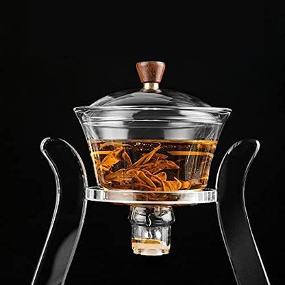 RORA Lazy Kungfu Glass Tea Set Magnetic Water Flow Teapot with Rotating Cover Semi Automatic Glass Jug Transparent