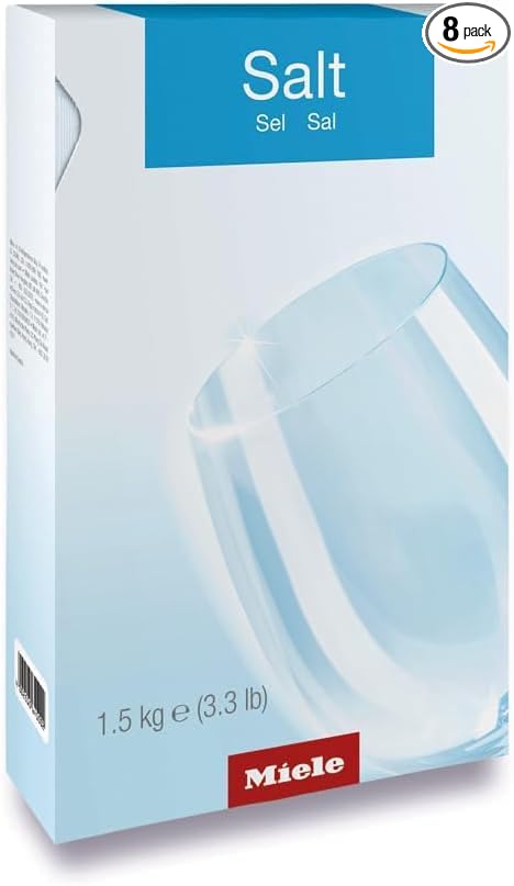 Miele Dishwasher Salt, Reactivation Salt with Extra Coarse Grains for Protecting Dishwashers and Dishes from Limescale Deposits, 3.3 lb (Pack of 8)