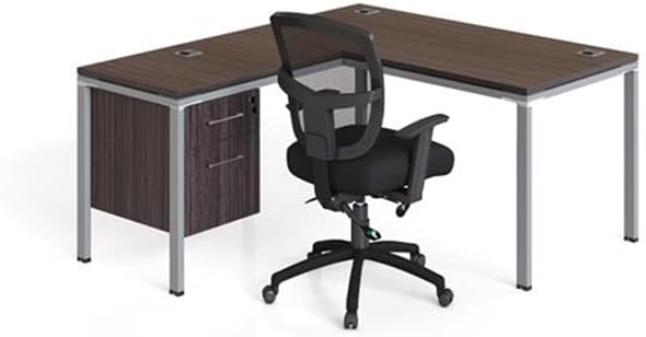 Boss Office Products Simple System L Desk with Return and (1) Pedestal, 66" x 59.4", Driftwood