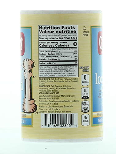 Gefen Iodized Salt 26oz (2 Pack, Total 3.25 Pounds) Easy Pour Spout Canister, Product of the USA , Certified Kosher
