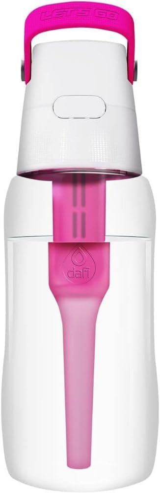 Dafi Filtered Water Bottle with Straw 17 oz - Sports Water Bottle Reusable with Carbon Filter for Gym, Travel, Daily Use - Leakproof, BPA-Free with Hypoallergenic Mouthpiece & Carrying Handle - Pink
