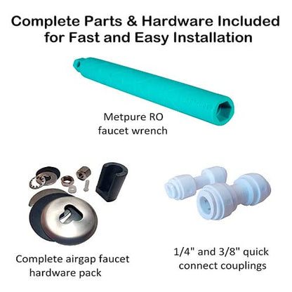 Metpure Airgap RO Faucet with 3-Connection Ports. NSF Certified Reverse Osmosis Drinking Water Filtration System Water Dispenser (Chrome) with Pre-Inserted Tubing and Install Tool. Vase Style.