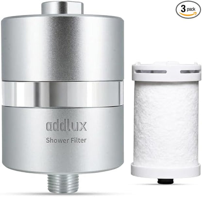 Lab Tested Titanium Shower Water Filter for Hard Water - No Plastic Core High Pressure Filtered Shower Head – Metal Home Water Filter for Healthier Skin & Hair (Chrome + Extra Cartridge Set)
