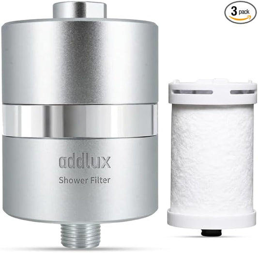 Lab Tested Titanium Shower Water Filter for Hard Water - No Plastic Core High Pressure Filtered Shower Head – Metal Home Water Filter for Healthier Skin & Hair (Chrome + Extra Cartridge Set)