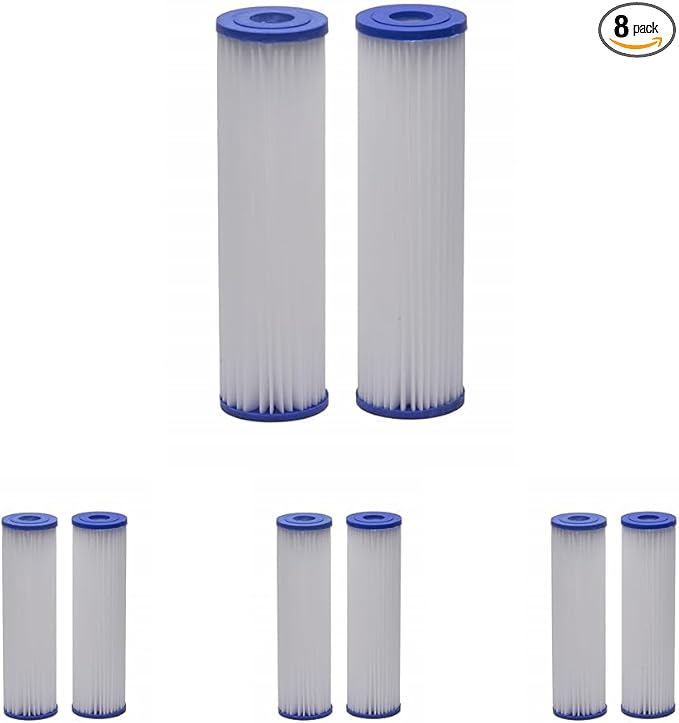 EcoPure EPW2P Pleated Universal Whole Home Water Filter, Fits Standard Capacity Systems, NSF Certified, 30 Micron Reduces Sediment, Sand, Dirt & Rust – 3-Month Life per Filter,4 Count (Pack of 8)