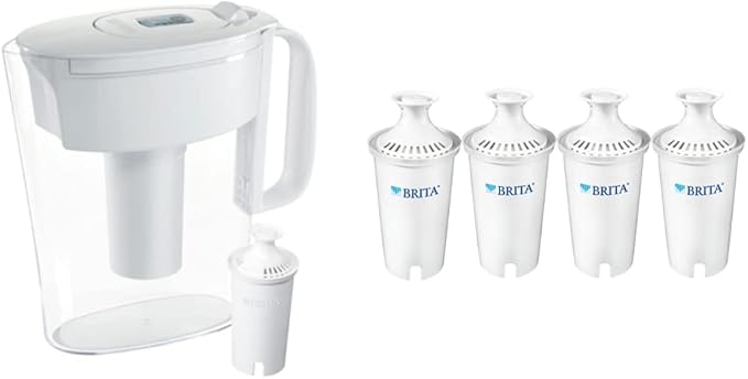 Brita Small 6 Cup Water Filter Pitcher, Made Without BPA, White, Metro, 4 Count Standard Replacement Filters