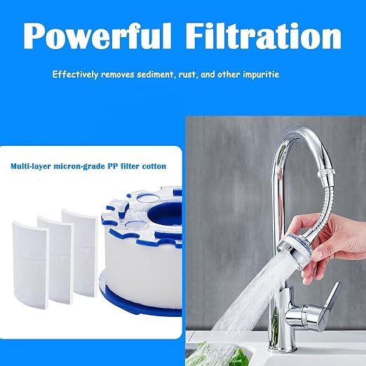 Sink Water Filter,360° Rotating Faucet Water Filter,Kitchen Bathroom Universal Swivel Sink Filter,with Extension Tube Removes Chlorine Fluoride Heavy Metals Hard Water for Home Kitchen