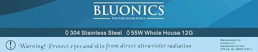 UV Water Filter Purification for Whole House Ultraviolet Light Filtration System 12 GPM 55W 110V 3/4 inch MNTP Inlet Outlet + 2 Extra Bulbs by Bluonics