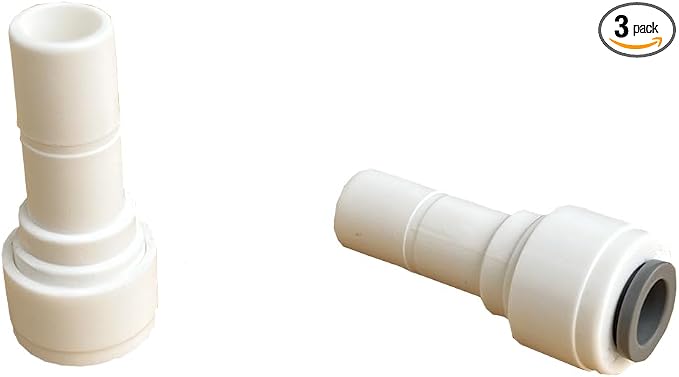 3 Piece Stem Reducing Straight 1/4" Tube OD x 3/8" Stem OD Quick Connect RO Fittings for Reverse Osmosis System Under the Sink Water Filteratrion System, Ice Maker Supply Line, Coffee Maker