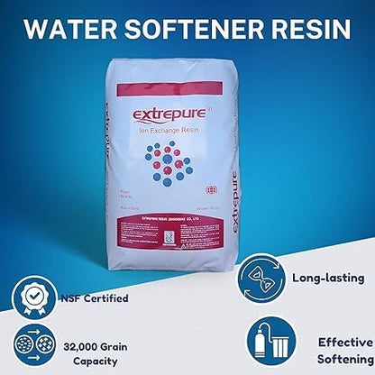 Premium Water Softener Resin 1 Cu Ft Replacement Media - 25L - 32,000 Grain Ion Exchange High-Capacity Cation Resin Beads - 7% Cross-Link Structure NSF Certified for Home Use