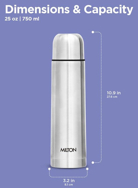 Milton Flask 25 oz Insulated Water Bottle with Cover, Flip Lid, Thermosteel | Stainless Steel, Double Wall Vacuum Insulation, Keeps Drinks Hot & Cold up to 24 Hours, Leak Proof, Silver