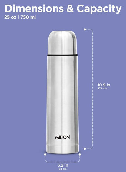 Milton Flask 25 oz Insulated Water Bottle with Cover, Flip Lid, Thermosteel | Stainless Steel, Double Wall Vacuum Insulation, Keeps Drinks Hot & Cold up to 24 Hours, Leak Proof, Silver