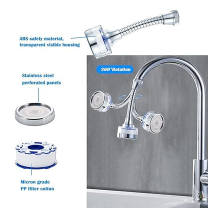 Sink Water Filter,360° Rotating Faucet Water Filter,Kitchen Bathroom Universal Swivel Sink Filter,with Extension Tube Removes Chlorine Fluoride Heavy Metals Hard Water for Home Kitchen