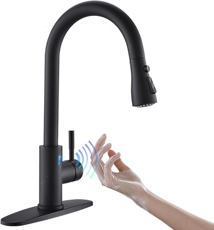 Touchless Kitchen Faucet with Pull Down Sprayer for Kitchen Sink, Single Handle Motion Sensor Faucet with LED Light and Dual-Function Spray, Hands-Free Matte Black