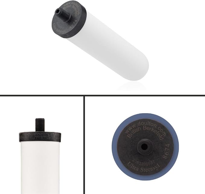 British Berkefeld Doulton 8674 Ultra Sterasyl Ceramic Filter Candle for Countertop Gravity Water Filter System Short Mount 7" - 4 Pack