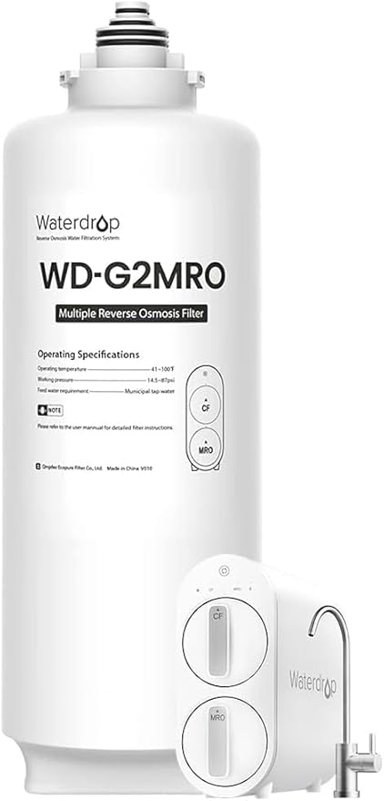 Waterdrop G2MRO Reverse Osmosis Filter, Replacement for G2 & G2MNR Reverse Osmosis System, Reduce PFAS, 2-year Lifetime