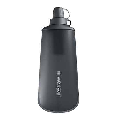 LifeStraw Peak Series - Collapsible Squeeze Bottle Water Filter System – 650ml for Trail Running, Through Hiking, Travel, Cycling, and Fishing; Dark Mountain Gray