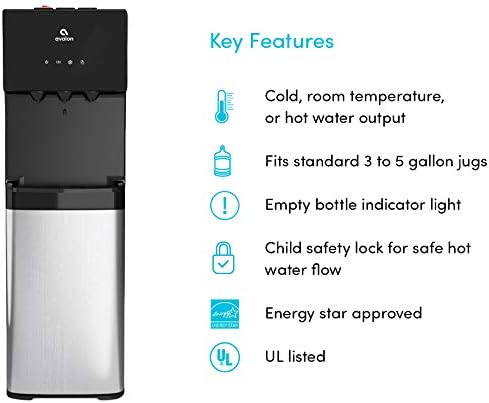 Avalon A4BLWTRCLR Bottom Loading Water Cooler Water Dispenser - 3 Temperature Settings - Hot, Cold & Room Water, Durable Stainless Steel Cabinet, Bottom Loading - UL/Energy Star Approved