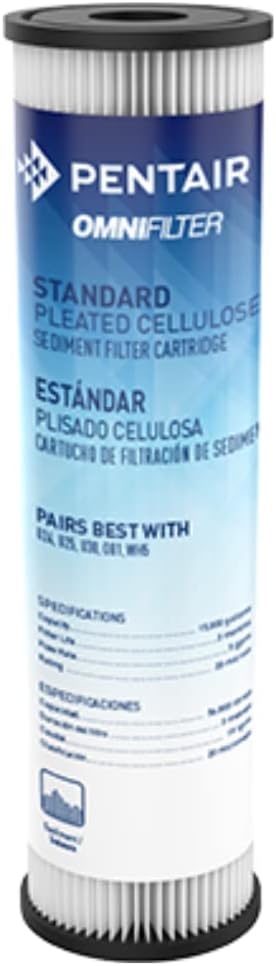 Pentair OMNIFilter RS1 Sediment Water Filter, 10-Inch, Standard Whole House Pleated Cellulose Sediment Replacement Filter Cartridge, 10" x 2.5", 20 Micron, Pack of 1