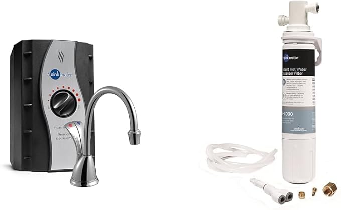 InSinkErator Wave Instant Hot and Cold Water Dispenser System - Faucet & Tank, Chrome, HC-Wave-C & F-2000S Premium Under Sink Water Filtration System for Instant Hot and Cold Water Dispenser System