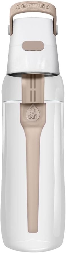 Dafi Filtered Water Bottle with Straw 24 oz - Sports Water Bottle Reusable with Carbon Filter for Travel, Gym, Daily Use - Leakproof, BPA-Free with Hypoallergenic Mouthpiece & Carrying Handle - Beige