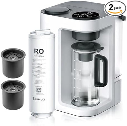 Bluevua RO100ROPOT-Lite(UV) Countertop Reverse Osmosis Water Filter System, White, with Dual-Pack Remineralization Filters, Bundle