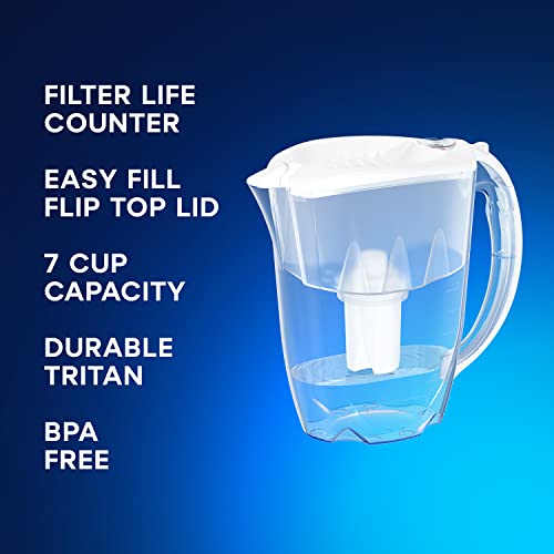 AQUAPHOR 7 Cup Ideal Water Filter Pitcher with 1 x B15 Filter | Reduces Chlorine & Heavy Metals | Fast Flow Water Filtration | BPA-Free & Dishwasher Safe | Improved & Filtered Water | White