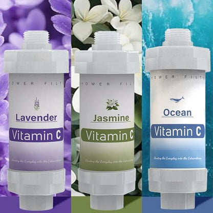 3 Pack Vitamin C Shower Head Filter for Hard Water Filter Bathtub Shower Aromatherapy Replacement Cartridge Bathroom Accessories Remove Chlorine Fluoride Heavy Metals Lavender Jasmine Ocean