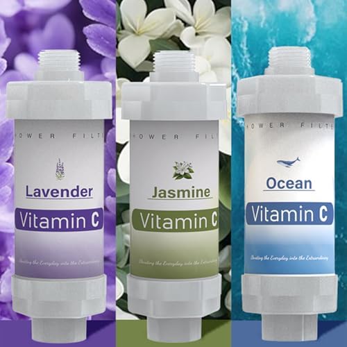 3 Pack Vitamin C Shower Head Filter for Hard Water Filter Bathtub Shower Aromatherapy Replacement Cartridge Bathroom Accessories Remove Chlorine Fluoride Heavy Metals Lavender Jasmine Ocean