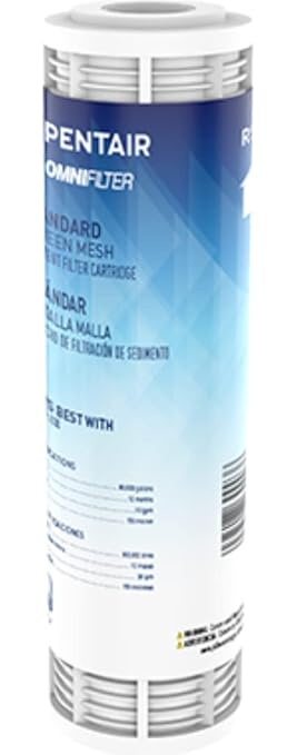 Pentair OMNIFilter RS19 Sediment Water Filter, 10-Inch, Standard Whole House Screen Mesh Sediment Replacement Cartridge, 10" x 2.5", 150 Micron, White