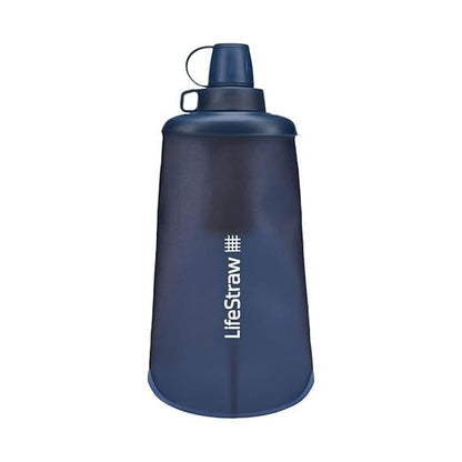 LifeStraw Peak Series - Collapsible Squeeze Bottle Water Filter System – 650ml for Trail Running, Through Hiking, Travel, Cycling, and Fishing; BPA-Free; Mountain Blue