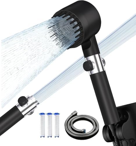Filtered Shower Head with Handheld, High Pressure 4 Spray Showerhead with Filters & Upgraded Anti-clog Nozzles for Hard Water -Remove Chlorine, Reduce Dry Itchy Skin -ON/OFF Switch for Pet Bath