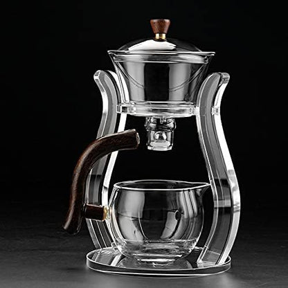 RORA Lazy Kungfu Glass Tea Set Magnetic Water Flow Teapot with Rotating Cover Semi Automatic Glass Jug Transparent