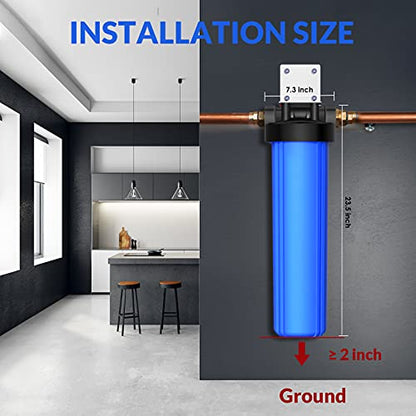 SimPure 20 inch Water Filter Housing DB20P and 20" x 4.5" Sediment Whole House Water Filter Cartridges, Pre-Filtration System for Well and City Water, 1" NPT Port
