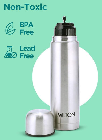Milton Flask 25 oz Insulated Water Bottle with Cover, Flip Lid, Thermosteel | Stainless Steel, Double Wall Vacuum Insulation, Keeps Drinks Hot & Cold up to 24 Hours, Leak Proof, Silver