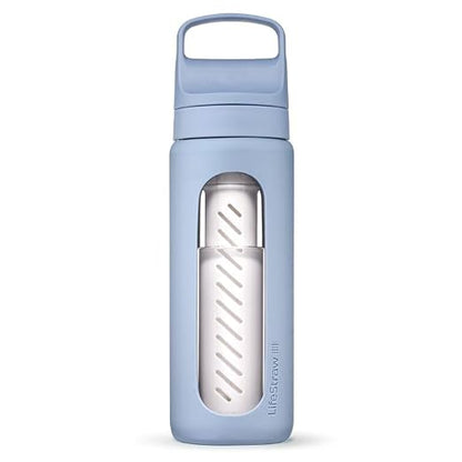 LifeStraw Go — Glass Water Filter Bottle Made from Hand-Blown Glass with Silicone Sleeve for Hydration at Home or on-the-go, 20 oz, Icelandic Blue