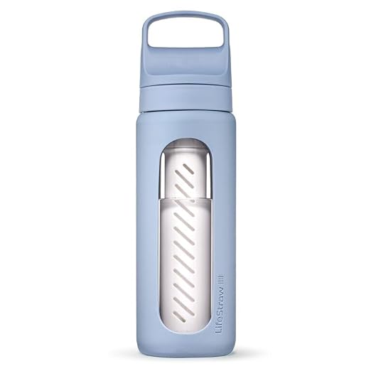 LifeStraw Go — Glass Water Filter Bottle Made from Hand-Blown Glass with Silicone Sleeve for Hydration at Home or on-the-go, 20 oz, Icelandic Blue