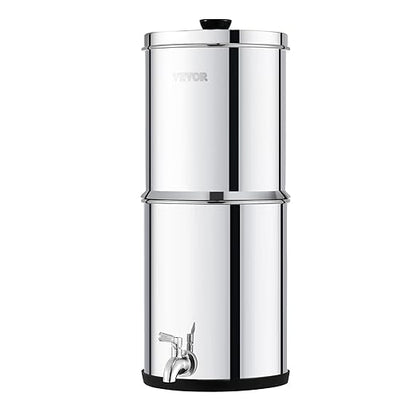 VEVOR Gravity-fed Water Filter System, 1.5G 304 Stainless-Steel Countertop System, Water Filtration System, Reduces Lead and up to 99% of Chlorine, with 2 Carbon Filters & Spigot, for Home Camping RV