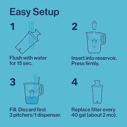 Brita Tahoe Large 10 Cup Water Filter Pitcher with Smart Light Filter Reminder and 1 Standard Filter- Transparent Teal