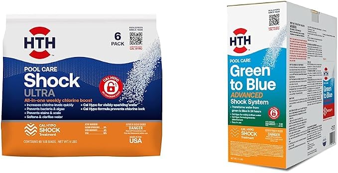 HTH Swimming Pool Care Shock and Green to Blue Systems (1lb x 6 Packs) and (1 Kit)