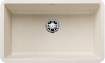 BLANCO 443083 Precis Silgranit 30” Single Bowl Undermount Kitchen Sink, Soft White